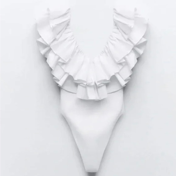 Zara White Ruffled Top - Picture 3 of 6